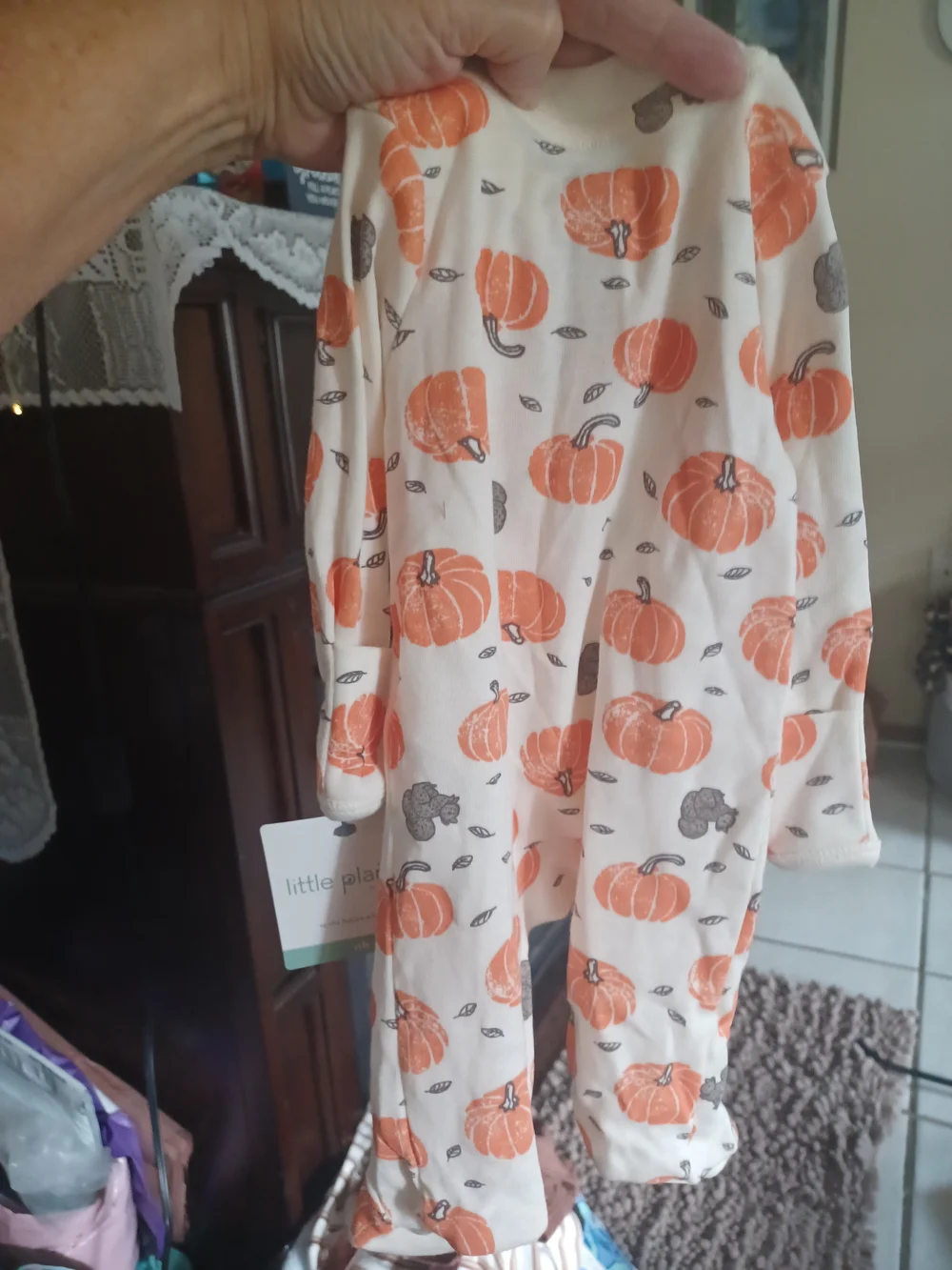Carter's Cream Sleepsuit with Orange Pumpkin & Brown Acorn Pattern